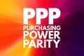 PPP - Purchasing Power Parity acronym, business concept background