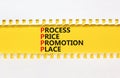 PPPP process price promotion place symbol. Concept words PPPP process price promotion place on yellow paper on beautiful white