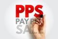 PPS Pay Per Sale handwritten on virtual transparent surface. Marketing and e-commerce concept representing affiliate performance, Royalty Free Stock Photo