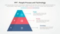PPT framework infographic concept for slide presentation with pyramid shape with 3d shadow badge with 3 point list with flat style