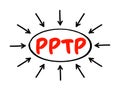 PPTP - Point to Point Tunnelling Protocol acronym text with arrows, technology concept for presentations and reports Royalty Free Stock Photo