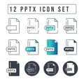 PPTX File Format Icon Set. 12 PPTX icon set