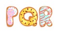 PQR Cookie Alphabet Letters, Sweet Glazed Baking Biscuit Font Cartoon Vector Illustration