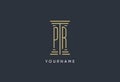 PR initial monogram with pillar shape logo design Royalty Free Stock Photo