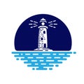 Blue Lighthouse Logo Design. Vector Illustration. Royalty Free Stock Photo