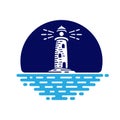 Blue Lighthouse Logo Design. Vector Illustration.