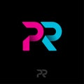 PR logo. Public relations emblem. Blue and pink origami letters.