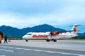 The PR PDO propeller-driven passenger aircraft prepares for takeoff at the airport on the island of Langkawi