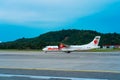 The PR PDO propeller-driven passenger aircraft prepares for takeoff at the airport on the island of Langkawi