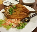 Pra-Tod-Nam-Pla, Big fish fried eat with the spacial sauce made from fish sauce, Thai food, Thailand