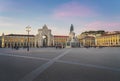 Praca do Comercio Plaza with King Dom Jose I Statue and Rua Augusta Arch at sunset - Lisbon, Portugal Royalty Free Stock Photo