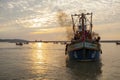 PRACHUAP KHIRI KHAN THAILAND - MARCH 29 : thai fishery boat approaching to klong wan port early moring on march 29 , 2017 in