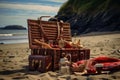 Practical Picnic basket beach. Generate Ai Royalty Free Stock Photo