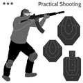 Practical shooting man and rifle targets illustration Royalty Free Stock Photo