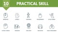 Practical Skill icon set. Contains editable icons life skills theme such as imagination, confidence, active learning and