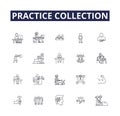 Practice collection line vector icons and signs. Exercise, Drill, Refine, Study, Train, Habituate, Master, Iterate Royalty Free Stock Photo