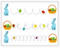 Practice handwriting, circle the line. Easter eggs, Easter basket, Easter bunny Royalty Free Stock Photo