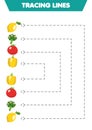 Practice of handwriting vegetables. Drawing lines for preschoolers