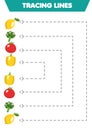 Practice of handwriting vegetables. Drawing lines for preschoolers