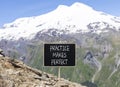 Practice makes perfect symbol. Concept words Practice makes perfect on beautiful black chalk blackboard. Beautiful mountain Elbrus