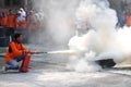 Practice putting out the fire with extinguishers light Royalty Free Stock Photo