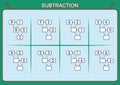 Practice your subtraction 0 to 10, math worksheet for kids