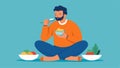 He practices mindful eating slowing down and savoring each bite of his meals instead of scarfing them down.. Vector