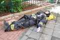 Practicing dummy for firefighters on a strecher
