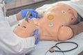 Endotracheal intubation. Practicing medical skills on a medical dummy. Medical education. Modern technologies in training