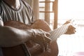Practicing in playing guitar. Handsome young men playing guitar Royalty Free Stock Photo