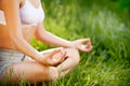 Practicing of yoga outdoors. Royalty Free Stock Photo