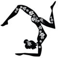 Practicing Yoga. Illustration of a Woman Making Fitness Exercise. Silhouette with flower cut design