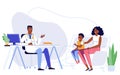 Medicine concept with black doctor and family patients