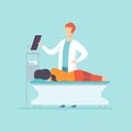 Practitioner doctor examining female patient lying on the bed, medical treatment and healthcare concept vector