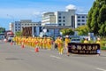 Falun Dafa marchers taking part in a Christmas parade in Rotorua, New Zealand