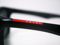 Prada logo on a pair of Prada luxury Sunglasses