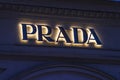 prada logo sign night shot fashion luxury brand