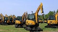 Brand new Sany excavators on the grass outside the official dealer Royalty Free Stock Photo