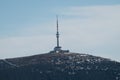 Praded antenna tower seen from distatn mountain in jeseniky inczechia Royalty Free Stock Photo