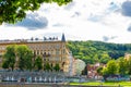 Prague architecture. Embankment in a green park