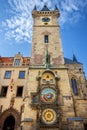 Prague Astronomical Clock, medieval astronomical clock, on the southern wall of Old Town City Hall in the Old Town Square, Prague Royalty Free Stock Photo