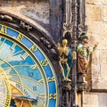 Prague astronomical clock in Old Town Square. Details of the facade closeup Royalty Free Stock Photo