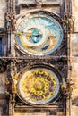 Prague astronomical clock in Old Town Square. Details of the facade closeup Royalty Free Stock Photo