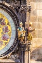 Prague astronomical clock in Old Town Square. Details of the facade closeup Royalty Free Stock Photo