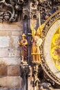 Prague astronomical clock in Old Town Square. Details of the facade closeup Royalty Free Stock Photo