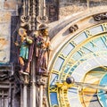 Prague astronomical clock in Old Town Square. Details of the facade closeup Royalty Free Stock Photo