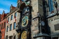 Prague Astronomical Clock with town hall facade in Prague, Czech Republic Royalty Free Stock Photo