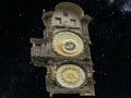 Prague Astronomical Clock. 1402 year. On a starry background. Royalty Free Stock Photo