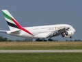 Emirates Airbus A380 at Vaclav Havel airport Prague PRG Royalty Free Stock Photo