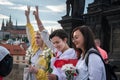 Human chain for Belarus on Charles bridge, Prague